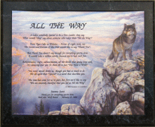Original Poem 'All the Way' shown on Wolf Canyon background in Black Marble-Look Plaque